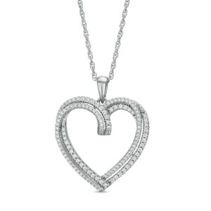 1/2 CT. T.W. Diamond Double Row Heart Pendant in Sterling Silver